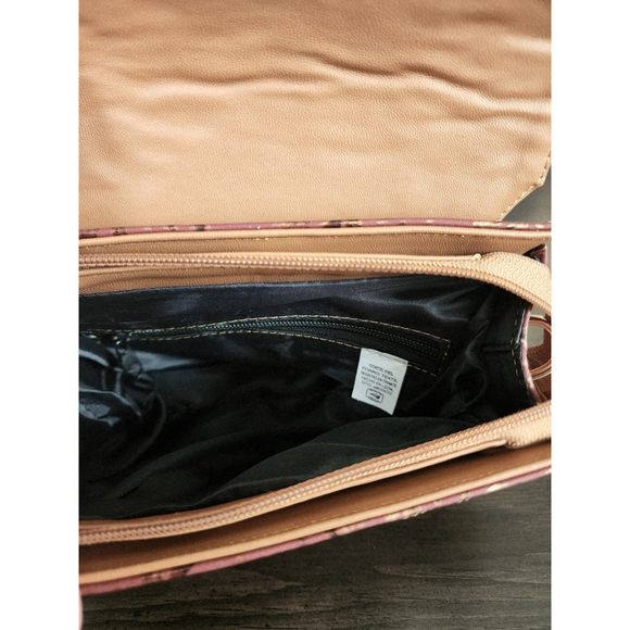 Red Wine Gold Sunflower Embossed Tooled Artisan LEATHER Crossbody bag Purse - Picture 12 of 15